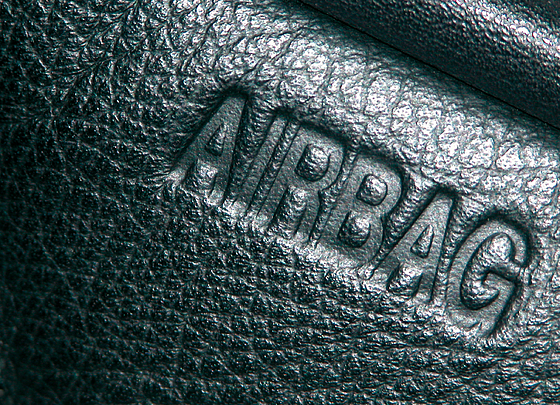 Close-up of the airbag lettering in a vehicle in the automotive and aviation industry