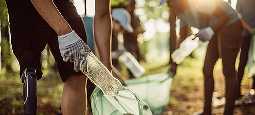 PET bottle collection People collect PET bottles in bags