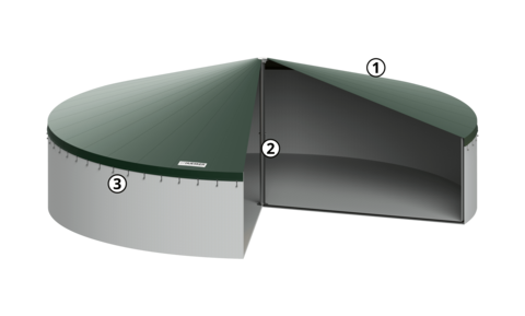 Silo roof with gas-tight lungs - gas storage and environmental protection