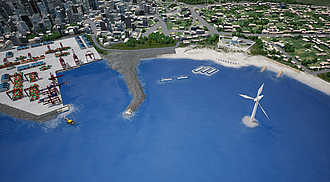 Land reclamation and shore protection in the harbor