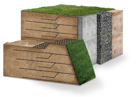 Fortrac Systems - Nature, gabion and block in model - Huesker Geosystems