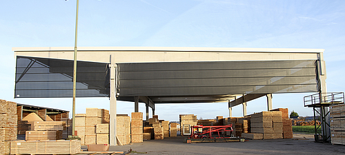 Tectura clamping variant Shelter for storage items with textile wind protection on the 4 roof sides