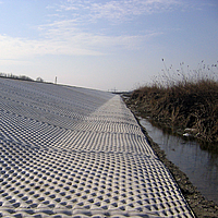 Sandbags for bank protection at the river edge