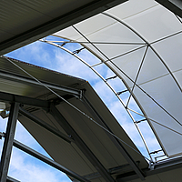 Bottom view of an open light ridge in a dairy barn