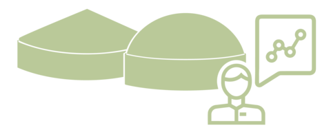 Two biogas gas storage tanks and engineer in biogas plant